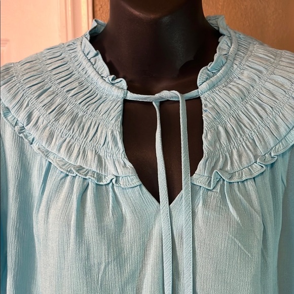 Torrid Blue Smocked Bib Collar Blouse - Picture 3 of 4